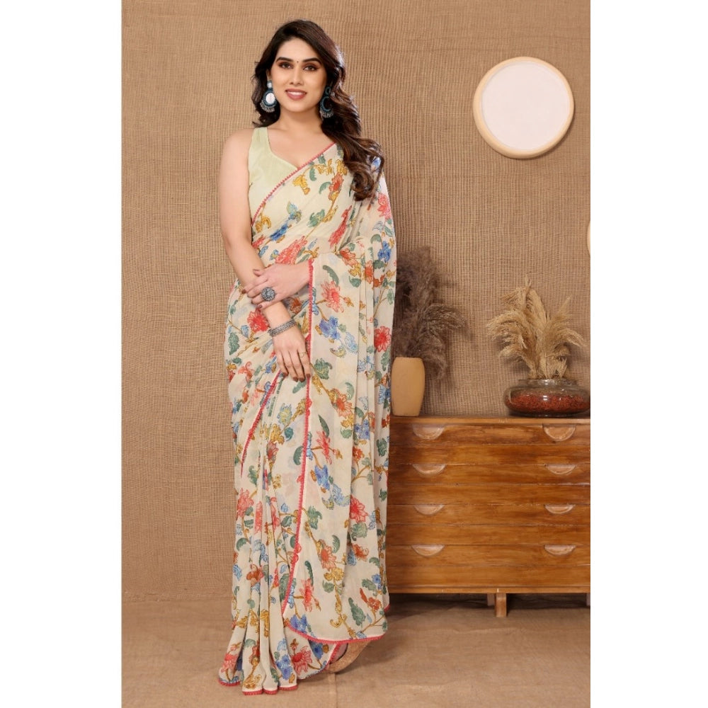 Off White Floral Ready-to-Wear Saree for Women