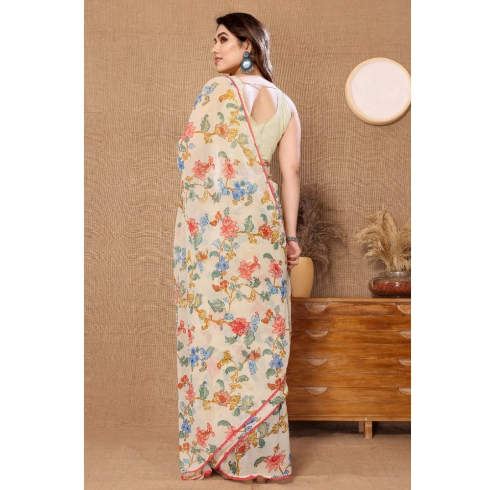 Off White Floral Ready-to-Wear Saree for Women