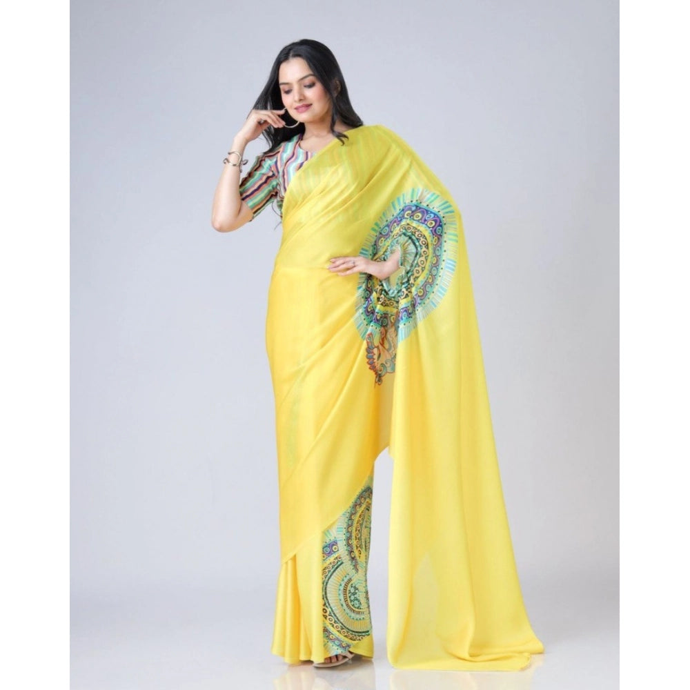 Yellow Soft Crepe Silk Ready-to-Wear Saree for Women | AANCHAL