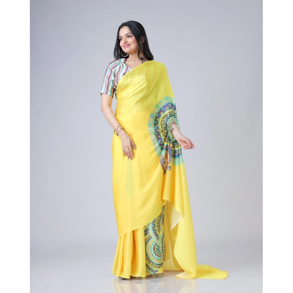 Yellow Soft Crepe Silk Ready-to-Wear Saree for Women | AANCHAL