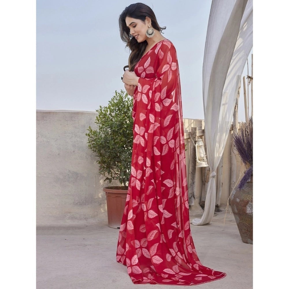 Red Printed Chiffon Saree