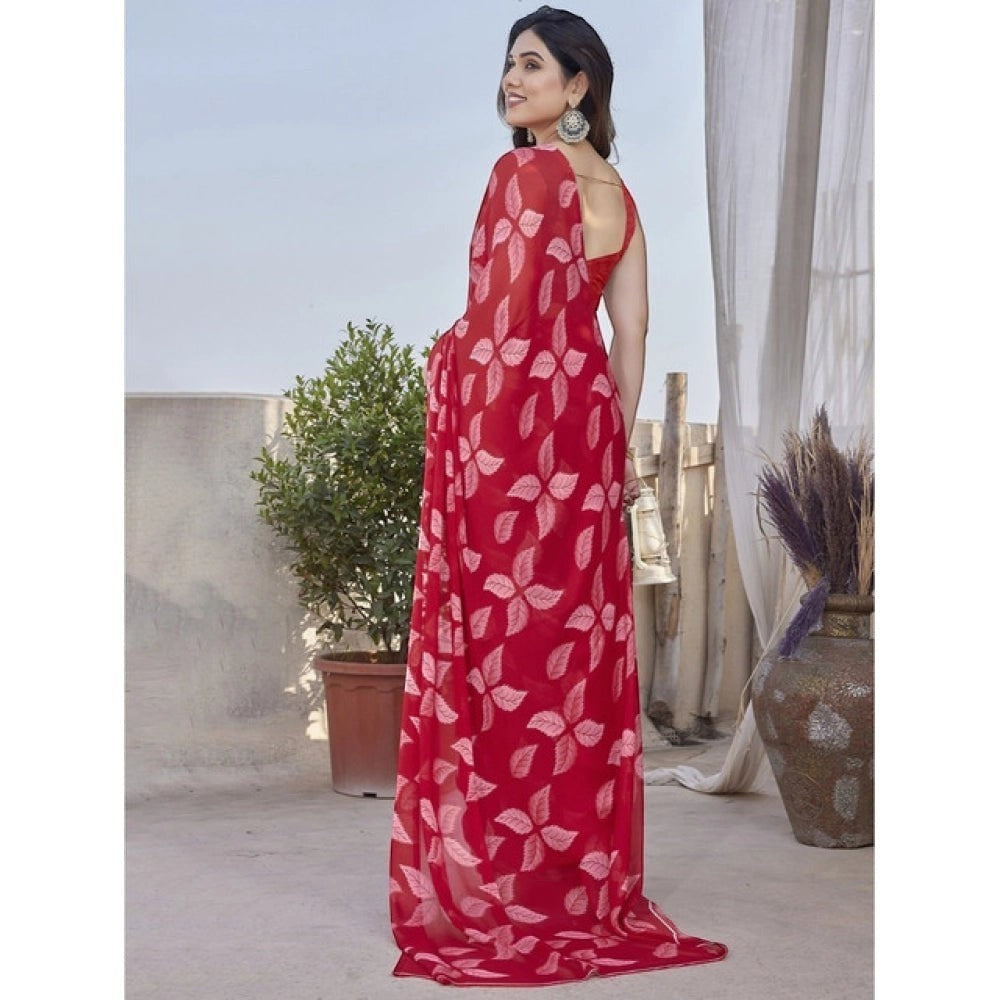 Red Printed Chiffon Saree
