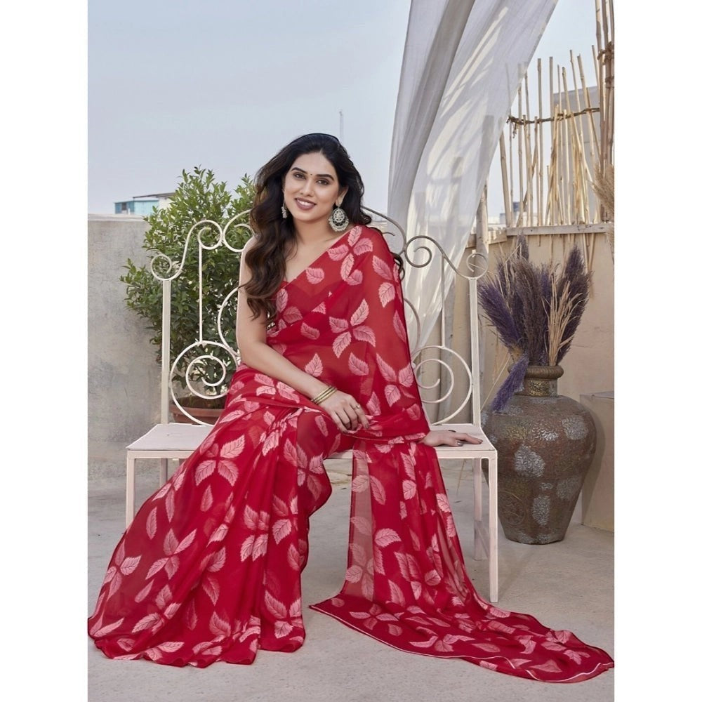 Red Printed Chiffon Saree