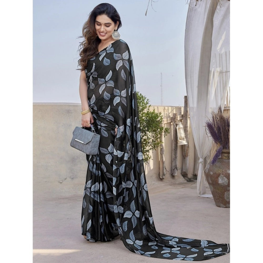 Black Printed Chiffon Saree
