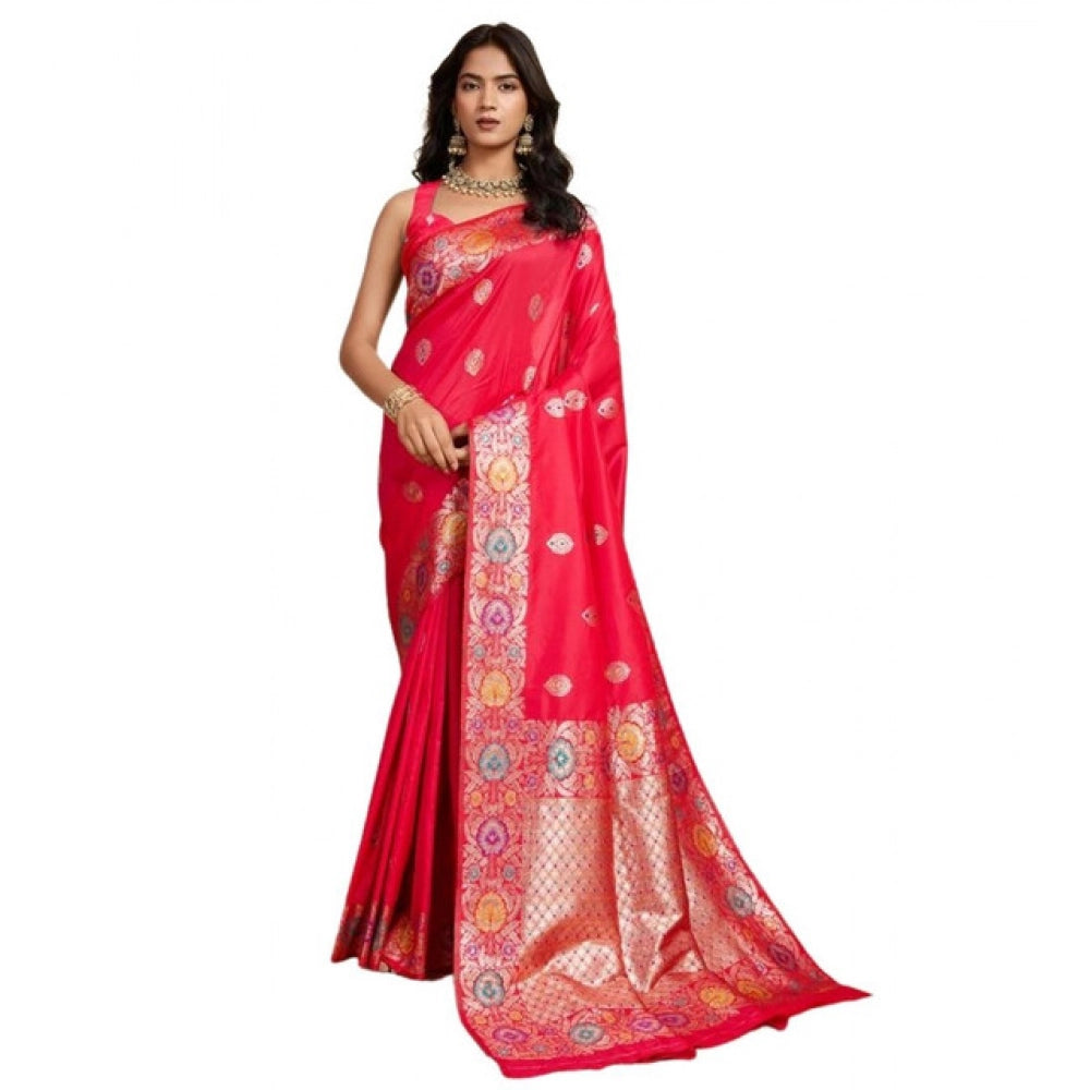 Red Faux Banarasi Silk Woven Saree with Unstitched Blouse | Elegant Party & Festive Wear for Women