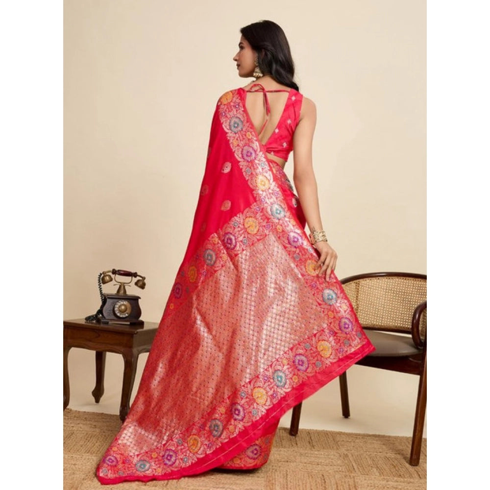 Red Faux Banarasi Silk Woven Saree with Unstitched Blouse | Elegant Party & Festive Wear for Women