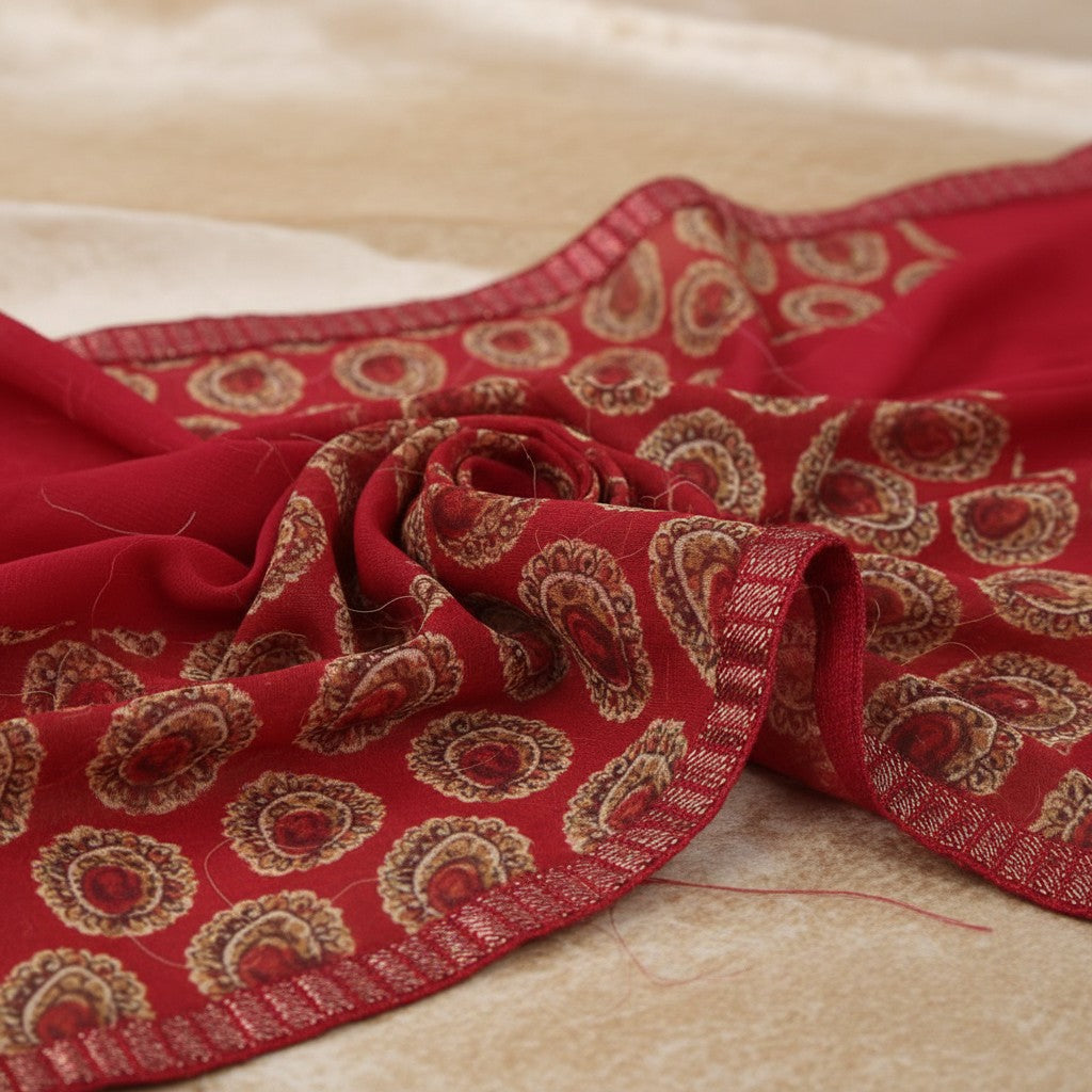 AANCHAL women's red georgette printed saree with unstitched blouse piece, 5.5M